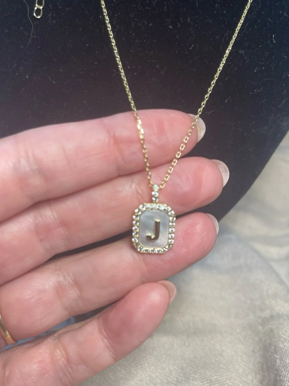 Marsha Jewelry woman’s Gold Tone Letter J Initial Rhinestone Pendant Necklace